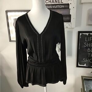 Premise Black Long Sleeve Blouse (Shiny Satin look)